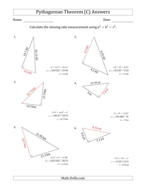 The Calculate a Side Measurement Using Pythagorean Theorem (C) Math Worksheet Page 2