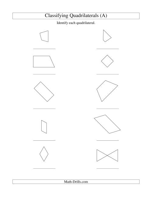 The Classifying Quadrilaterals (A) Math Worksheet