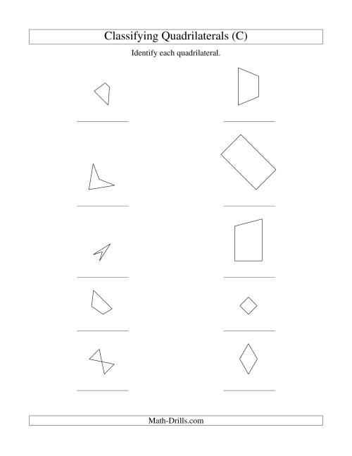 The Classifying Quadrilaterals (C) Math Worksheet