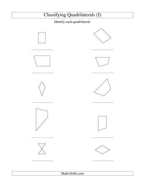 The Classifying Quadrilaterals (I) Math Worksheet