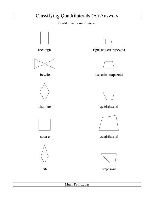 The Classifying Quadrilaterals (No Rotation) (A) Math Worksheet Page 2