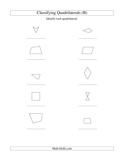 The Classifying Quadrilaterals (No Rotation) (B) Math Worksheet