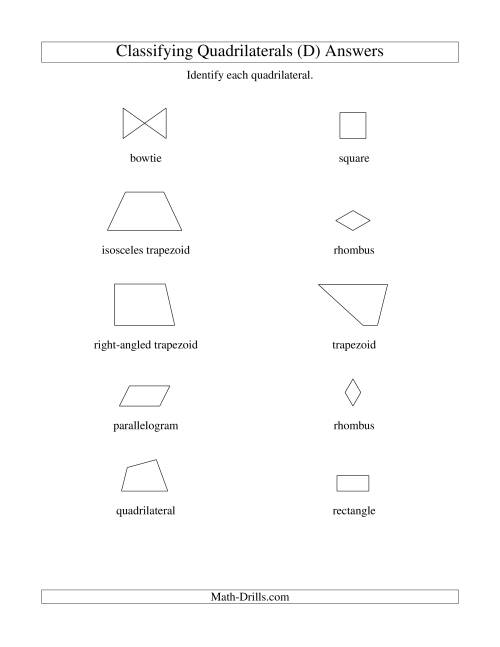 The Classifying Quadrilaterals (No Rotation) (D) Math Worksheet Page 2
