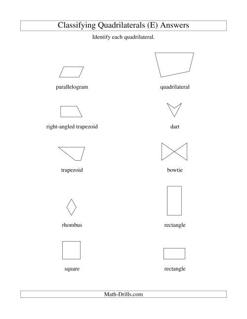 The Classifying Quadrilaterals (No Rotation) (E) Math Worksheet Page 2