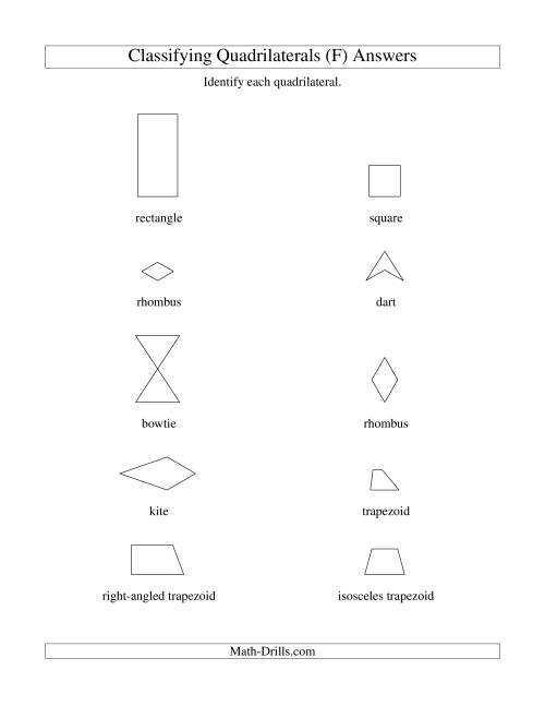 The Classifying Quadrilaterals (No Rotation) (F) Math Worksheet Page 2