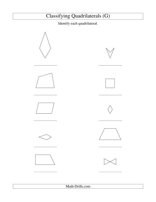 The Classifying Quadrilaterals (No Rotation) (G) Math Worksheet