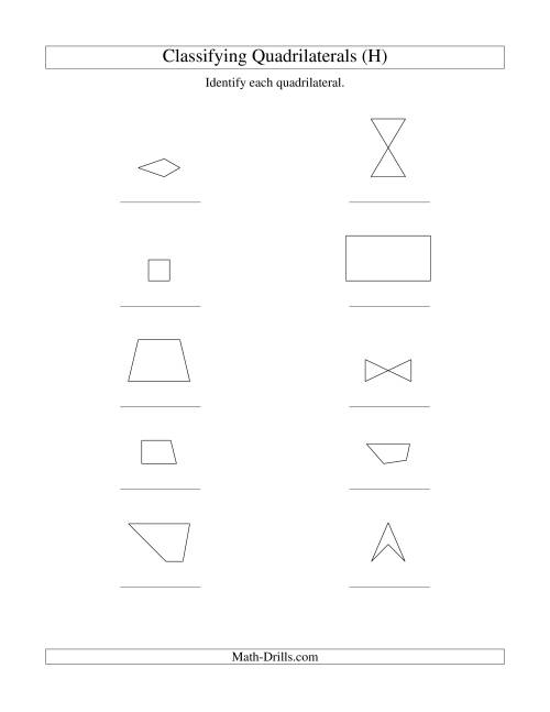 The Classifying Quadrilaterals (No Rotation) (H) Math Worksheet