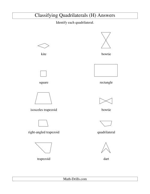 The Classifying Quadrilaterals (No Rotation) (H) Math Worksheet Page 2