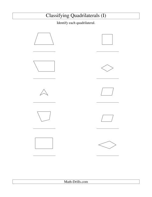 The Classifying Quadrilaterals (No Rotation) (I) Math Worksheet