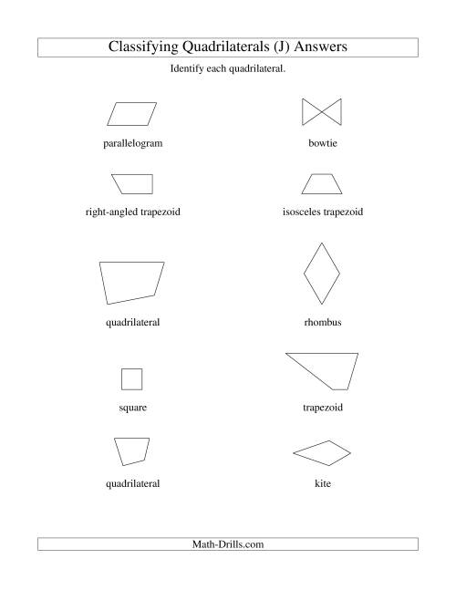 The Classifying Quadrilaterals (No Rotation) (J) Math Worksheet Page 2