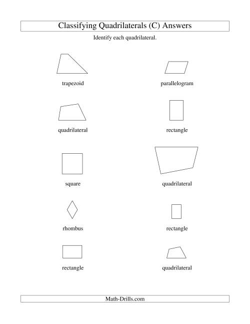 The Classifying Quadrilaterals (Squares, Rectangles, Parallelograms, Trapezoids, Rhombuses, and Undefined) (C) Math Worksheet Page 2