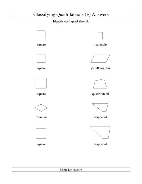 The Classifying Quadrilaterals (Squares, Rectangles, Parallelograms, Trapezoids, Rhombuses, and Undefined) (F) Math Worksheet Page 2