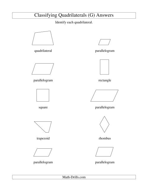 The Classifying Quadrilaterals (Squares, Rectangles, Parallelograms, Trapezoids, Rhombuses, and Undefined) (G) Math Worksheet Page 2