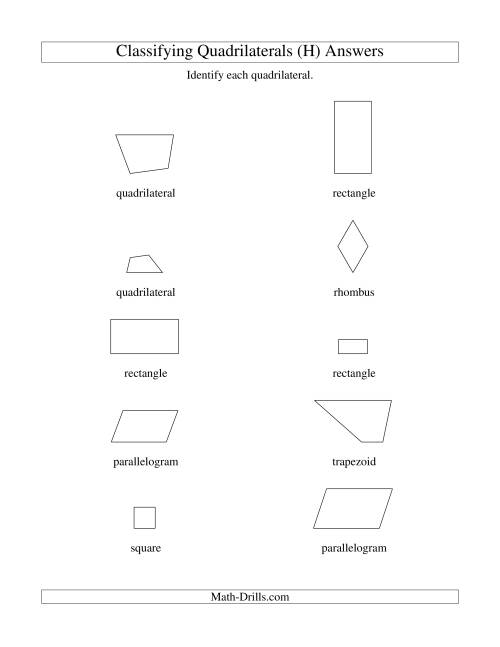 The Classifying Quadrilaterals (Squares, Rectangles, Parallelograms, Trapezoids, Rhombuses, and Undefined) (H) Math Worksheet Page 2