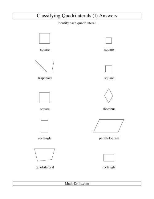 The Classifying Quadrilaterals (Squares, Rectangles, Parallelograms, Trapezoids, Rhombuses, and Undefined) (I) Math Worksheet Page 2