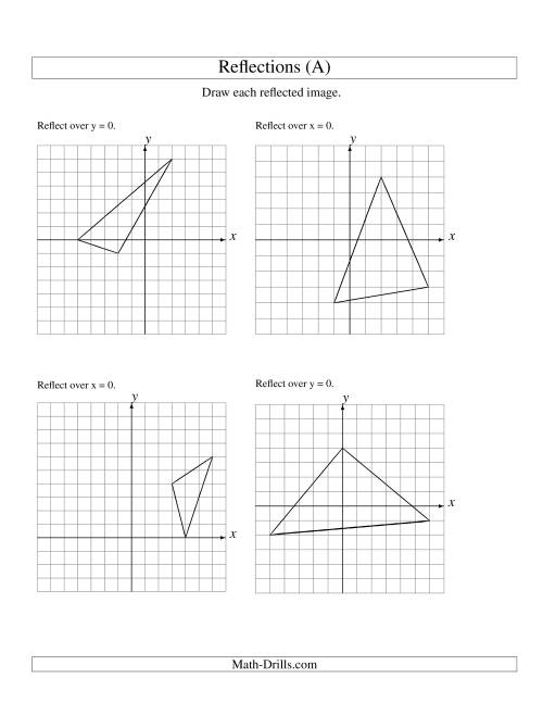 The Reflection of 3 Vertices Over the x or y Axis (A) Math Worksheet