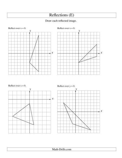 The Reflection of 3 Vertices Over the x or y Axis (E) Math Worksheet