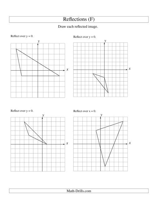The Reflection of 3 Vertices Over the x or y Axis (F) Math Worksheet