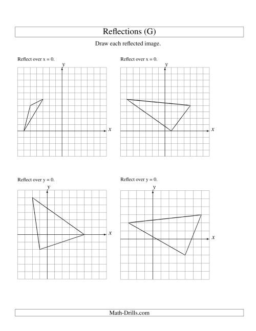 The Reflection of 3 Vertices Over the x or y Axis (G) Math Worksheet