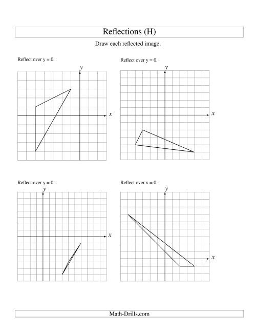 The Reflection of 3 Vertices Over the x or y Axis (H) Math Worksheet