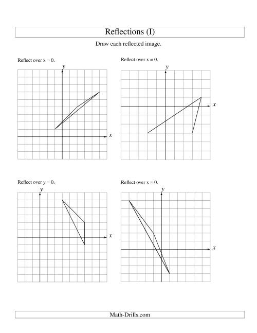The Reflection of 3 Vertices Over the x or y Axis (I) Math Worksheet