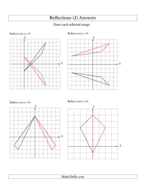 The Reflection of 3 Vertices Over the x or y Axis (J) Math Worksheet Page 2