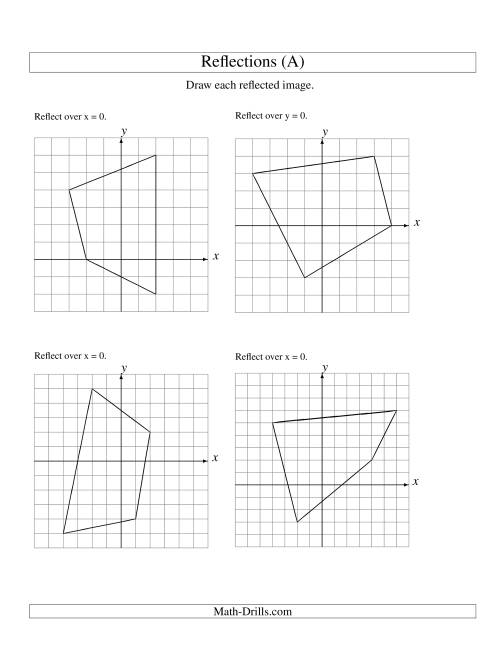 The Reflection of 4 Vertices Over the x or y Axis (A) Math Worksheet