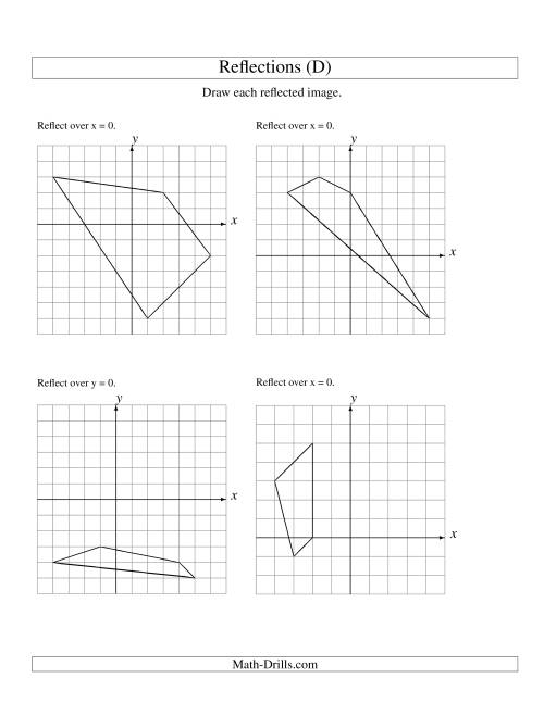The Reflection of 4 Vertices Over the x or y Axis (D) Math Worksheet