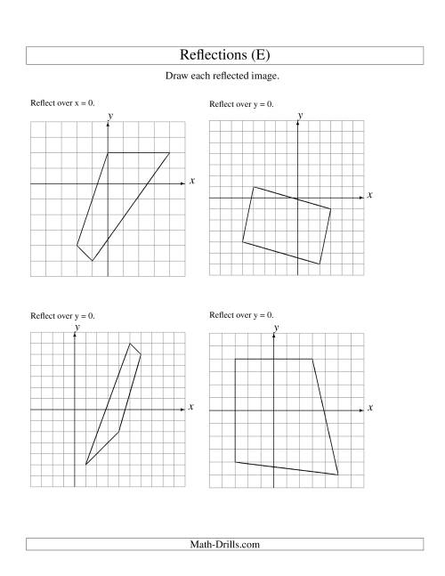 The Reflection of 4 Vertices Over the x or y Axis (E) Math Worksheet