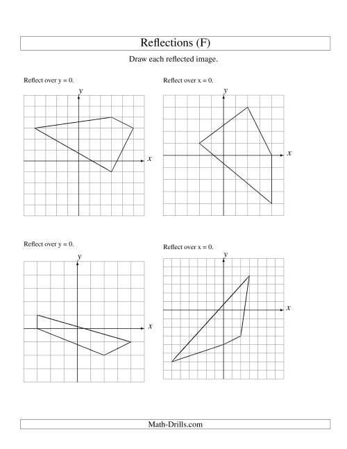 The Reflection of 4 Vertices Over the x or y Axis (F) Math Worksheet