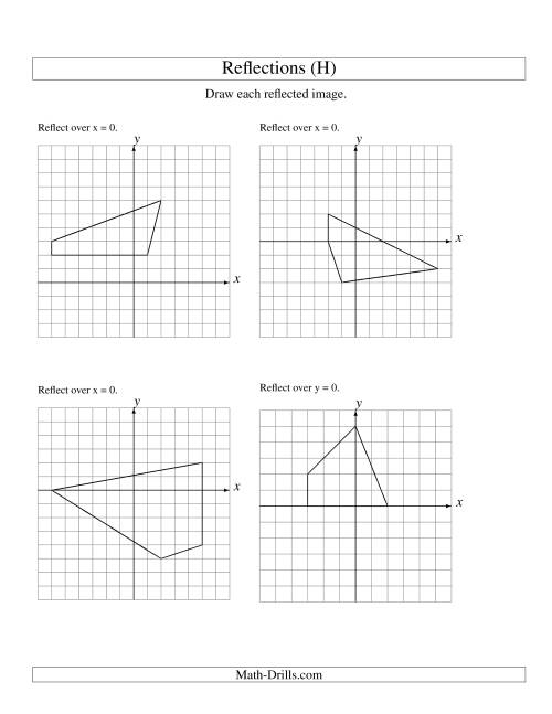 The Reflection of 4 Vertices Over the x or y Axis (H) Math Worksheet