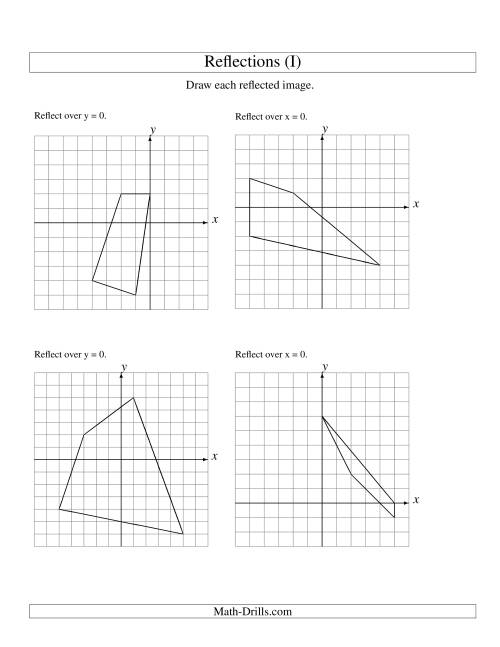 The Reflection of 4 Vertices Over the x or y Axis (I) Math Worksheet