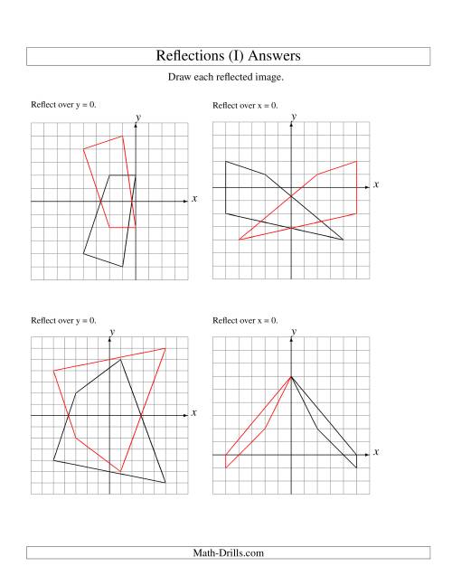 The Reflection of 4 Vertices Over the x or y Axis (I) Math Worksheet Page 2