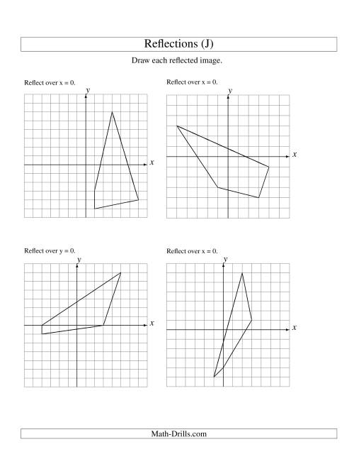 The Reflection of 4 Vertices Over the x or y Axis (J) Math Worksheet