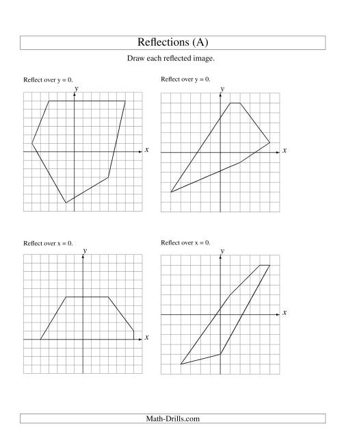 The Reflection of 5 Vertices Over the x or y Axis (A) Math Worksheet