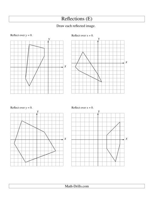 The Reflection of 5 Vertices Over the x or y Axis (E) Math Worksheet