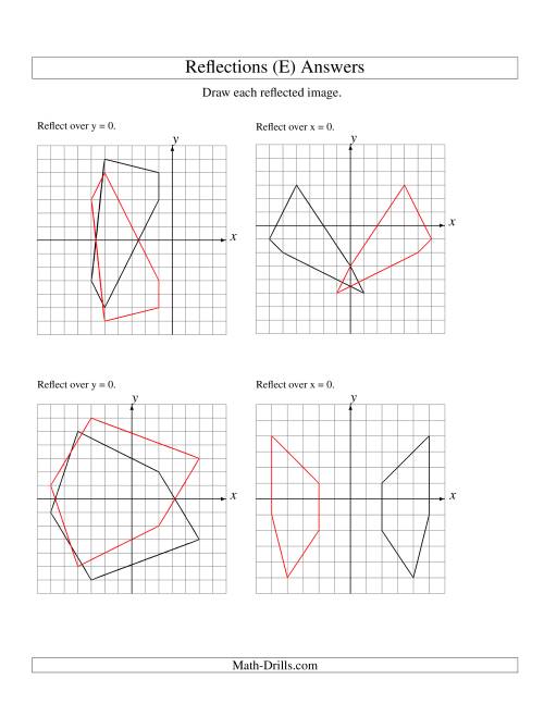 The Reflection of 5 Vertices Over the x or y Axis (E) Math Worksheet Page 2