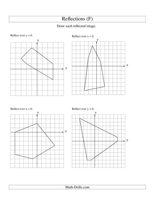 The Reflection of 5 Vertices Over the x or y Axis (F) Math Worksheet