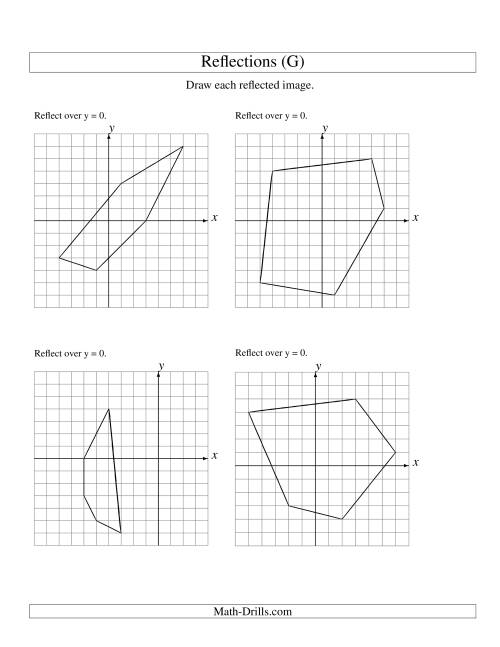 The Reflection of 5 Vertices Over the x or y Axis (G) Math Worksheet