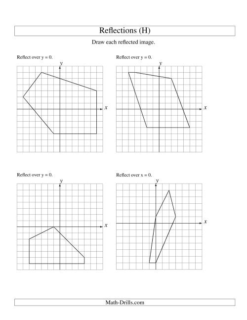 The Reflection of 5 Vertices Over the x or y Axis (H) Math Worksheet