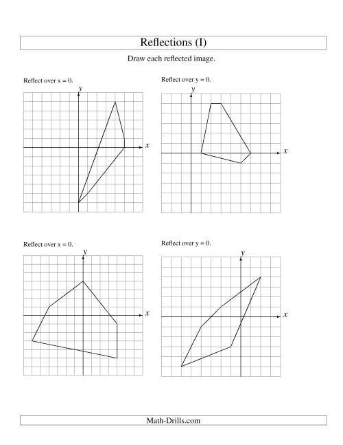The Reflection of 5 Vertices Over the x or y Axis (I) Math Worksheet
