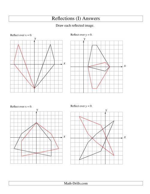 The Reflection of 5 Vertices Over the x or y Axis (I) Math Worksheet Page 2