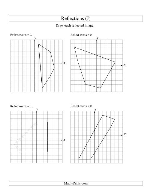 The Reflection of 5 Vertices Over the x or y Axis (J) Math Worksheet