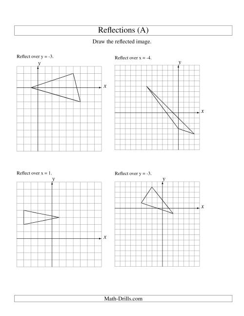 The Reflection of 3 Vertices Over Various Lines (A) Math Worksheet