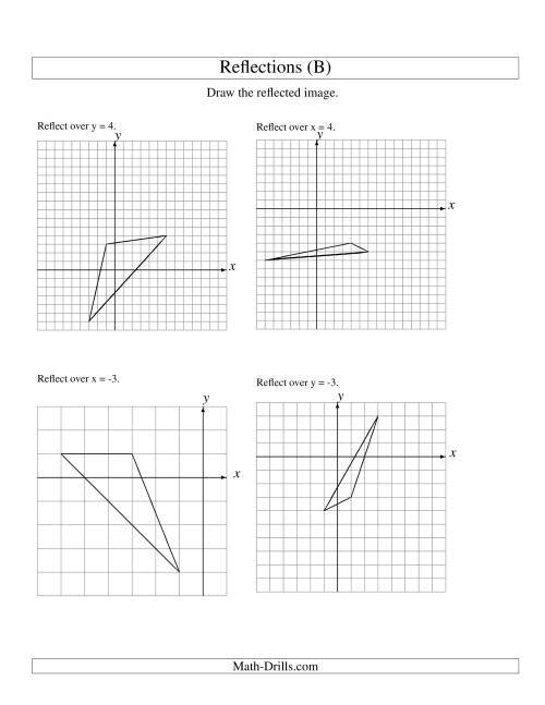 The Reflection of 3 Vertices Over Various Lines (B) Math Worksheet