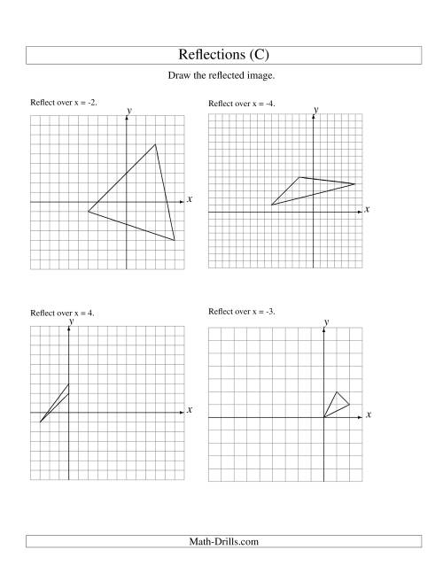 The Reflection of 3 Vertices Over Various Lines (C) Math Worksheet
