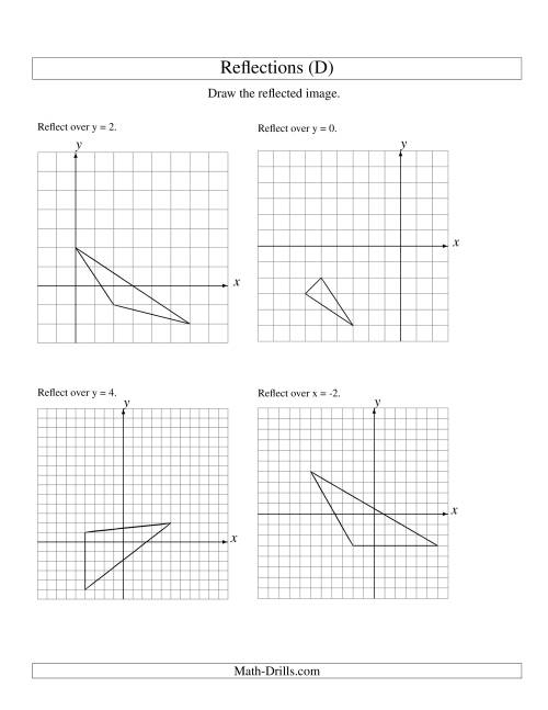 The Reflection of 3 Vertices Over Various Lines (D) Math Worksheet