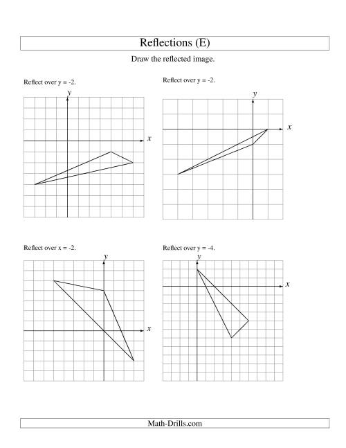 The Reflection of 3 Vertices Over Various Lines (E) Math Worksheet
