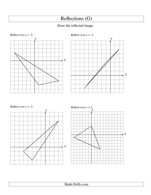 The Reflection of 3 Vertices Over Various Lines (G) Math Worksheet