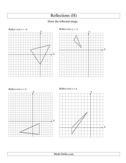 The Reflection of 3 Vertices Over Various Lines (H) Math Worksheet
